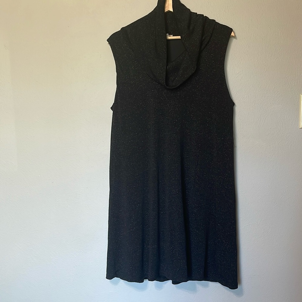 Sleeveless cowl neck glittery A-line black knit dress, fully lined, size L